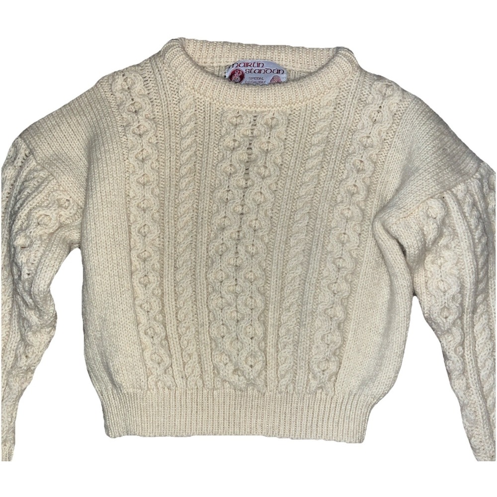 Aran Sweater Market Kids 5-7 Ivory Wool Cable Knit Fisherman‎ Pullover Crewneck